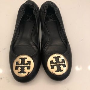 Tory Burch black Reva flats with gold hardware. 6
